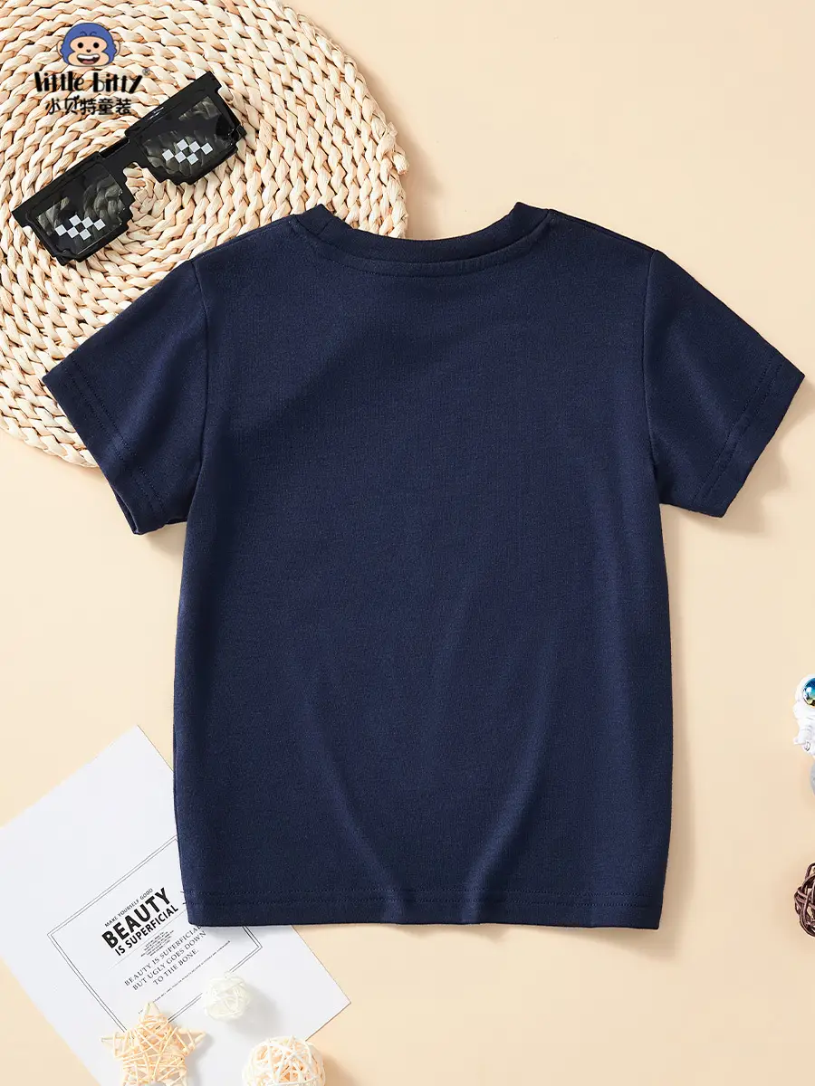 Kids Dinosaur Graphic T-Shirt Navy Blue 2025 Summer - Image 3