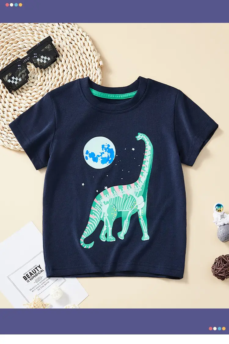 Kids Dinosaur Graphic T-Shirt Navy Blue 2025 Summer — feature 2