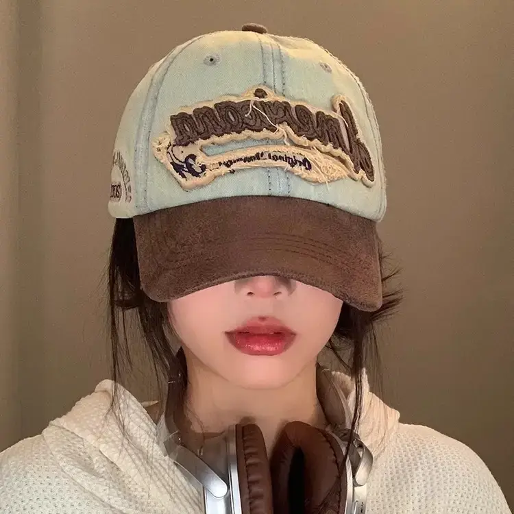 American Retro Denim Cap Women Big Head Wide Brim - Image 6