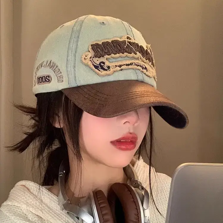 American Retro Denim Cap Women Big Head Wide Brim - Image 7