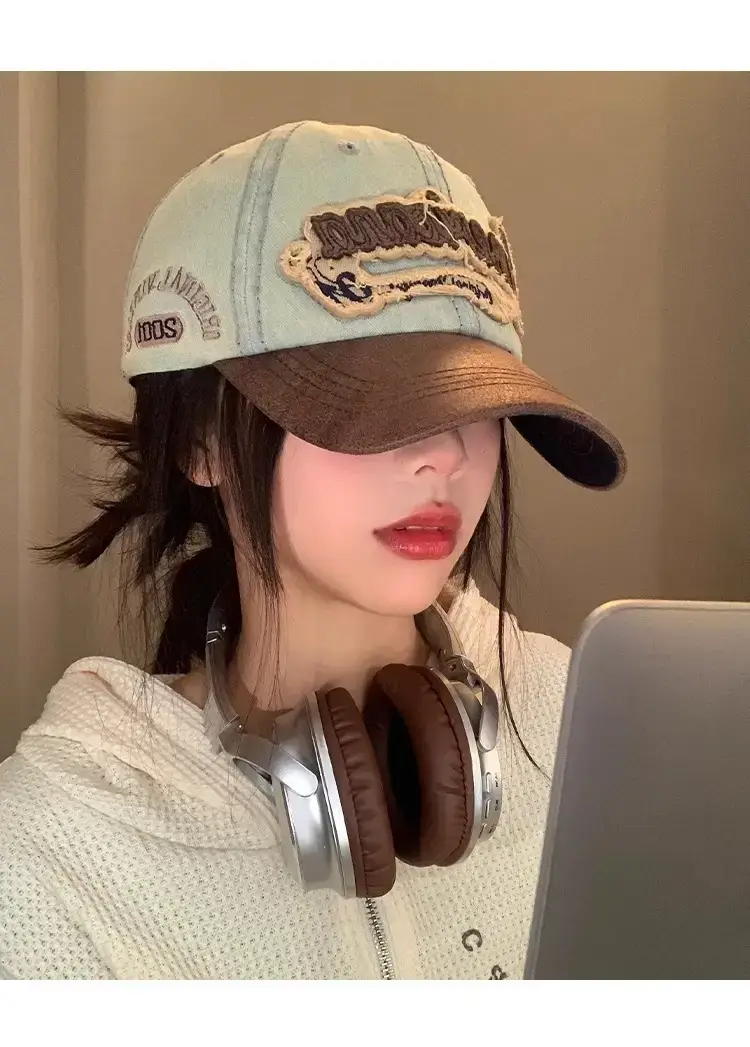 American Retro Denim Cap Women Big Head Wide Brim — feature 6