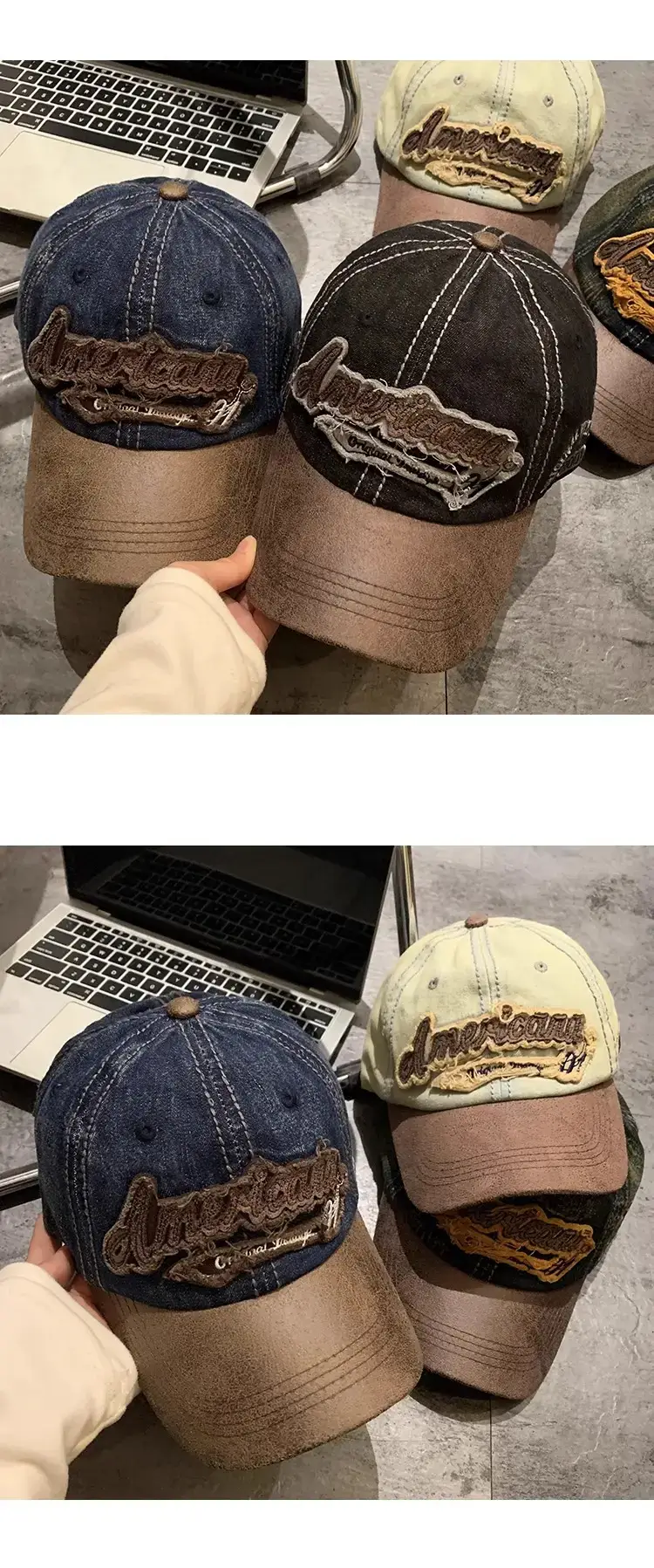American Retro Denim Cap Women Big Head Wide Brim — feature 8