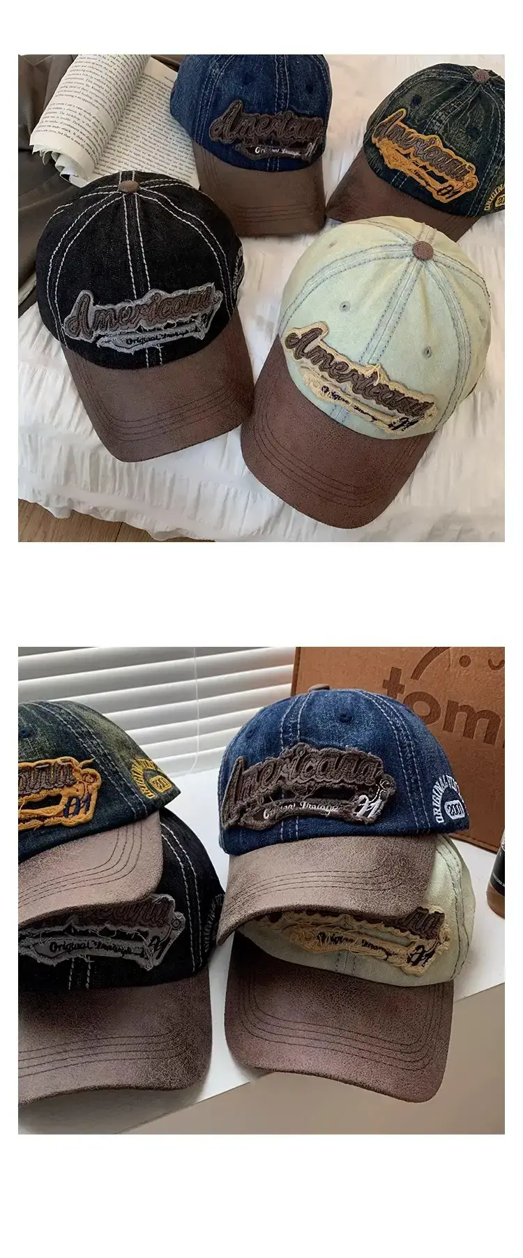 American Retro Denim Cap Women Big Head Wide Brim — feature 9