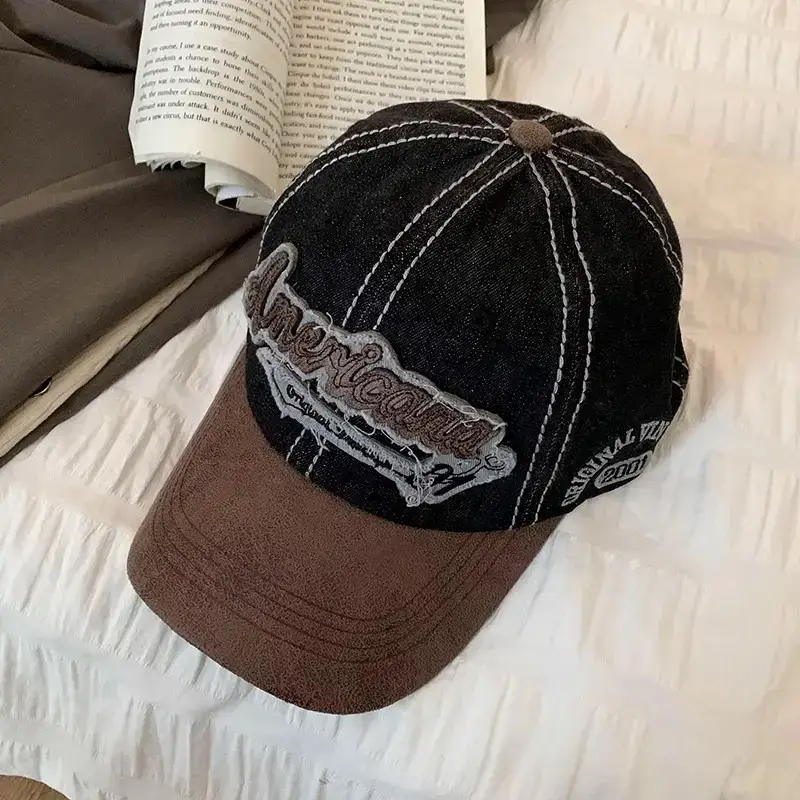 American Retro Denim Cap Women Big Head Wide Brim - Image 2