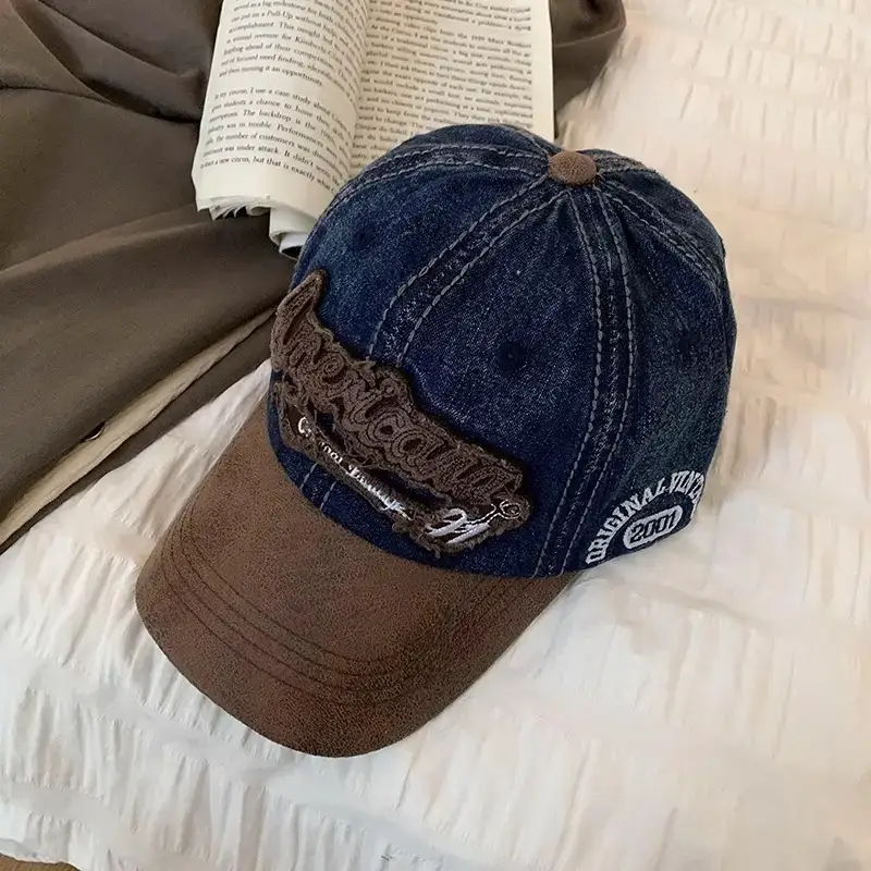 American Retro Denim Cap Women Big Head Wide Brim - Image 4