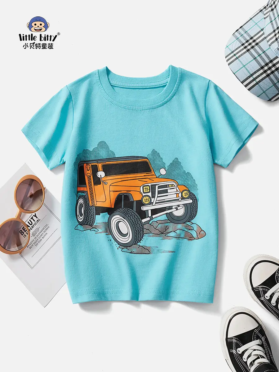 Blue Cartoon Car T-Shirt for Boys Summer 2025 - Image 2