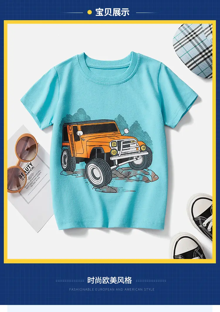 Blue Cartoon Car T-Shirt for Boys Summer 2025 — feature 2