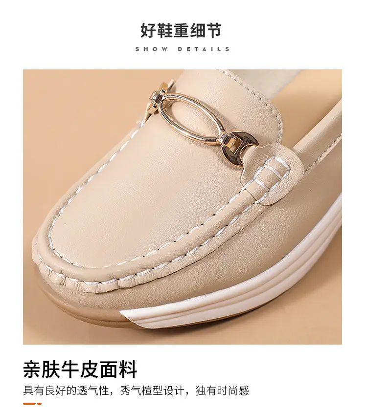 Cross-Border European and American Large Size Women's Shoes Spring and Autumn New Fashion Thick-Soled Platform Shoes Metal Buckle Wedge Heel Shallow Mouth Mother's Shoes — feature 10