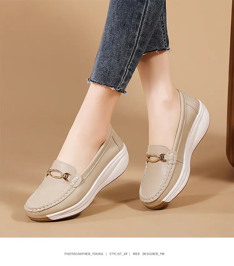 Cross-Border European and American Large Size Women's Shoes Spring and Autumn New Fashion Thick-Soled Platform Shoes Metal Buckle Wedge Heel Shallow Mouth Mother's Shoes — feature 14
