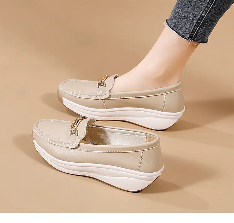 Cross-Border European and American Large Size Women's Shoes Spring and Autumn New Fashion Thick-Soled Platform Shoes Metal Buckle Wedge Heel Shallow Mouth Mother's Shoes — feature 15