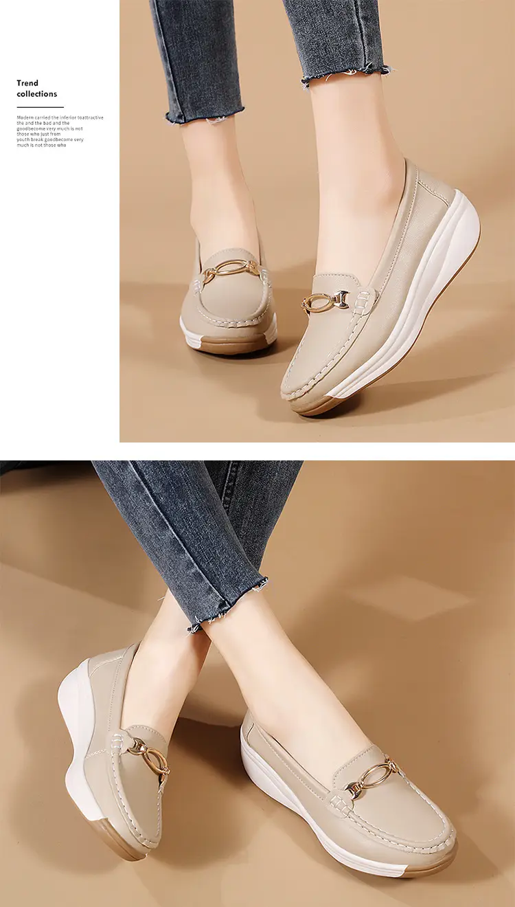 Cross-Border European and American Large Size Women's Shoes Spring and Autumn New Fashion Thick-Soled Platform Shoes Metal Buckle Wedge Heel Shallow Mouth Mother's Shoes — feature 16