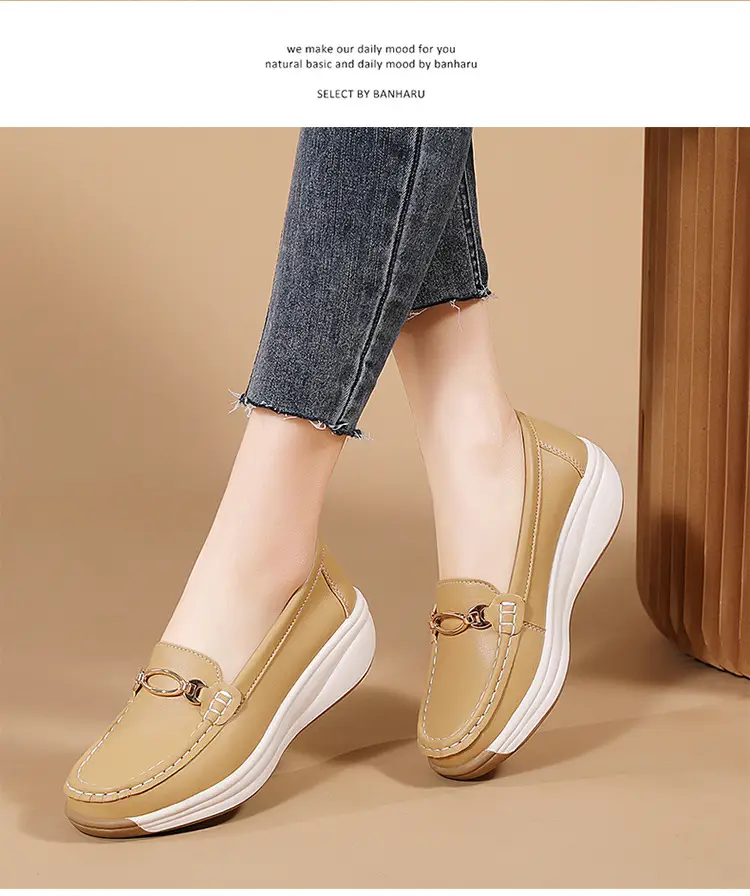 Cross-Border European and American Large Size Women's Shoes Spring and Autumn New Fashion Thick-Soled Platform Shoes Metal Buckle Wedge Heel Shallow Mouth Mother's Shoes — feature 17