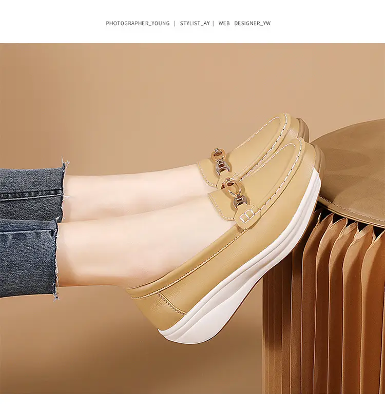 Cross-Border European and American Large Size Women's Shoes Spring and Autumn New Fashion Thick-Soled Platform Shoes Metal Buckle Wedge Heel Shallow Mouth Mother's Shoes — feature 18