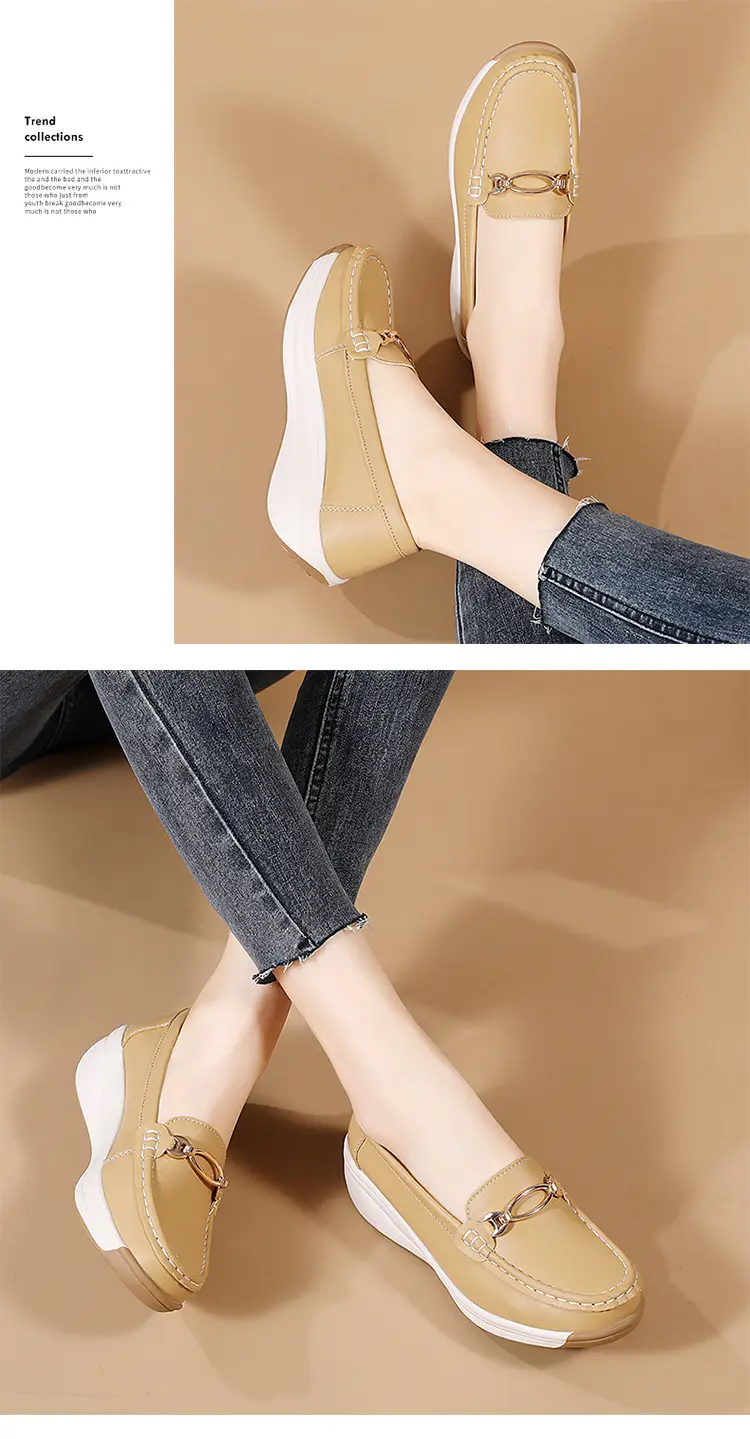 Cross-Border European and American Large Size Women's Shoes Spring and Autumn New Fashion Thick-Soled Platform Shoes Metal Buckle Wedge Heel Shallow Mouth Mother's Shoes — feature 19