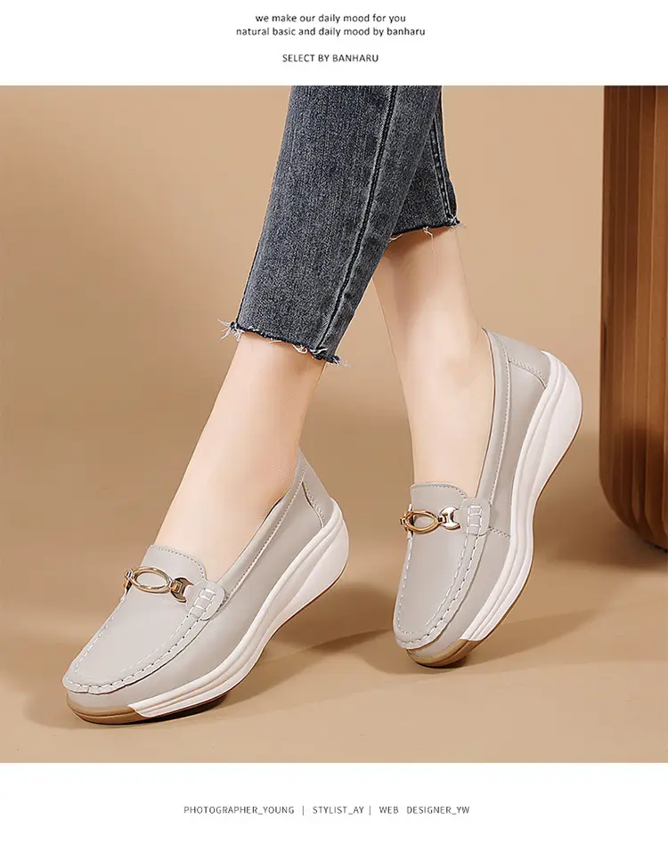 Cross-Border European and American Large Size Women's Shoes Spring and Autumn New Fashion Thick-Soled Platform Shoes Metal Buckle Wedge Heel Shallow Mouth Mother's Shoes — feature 20