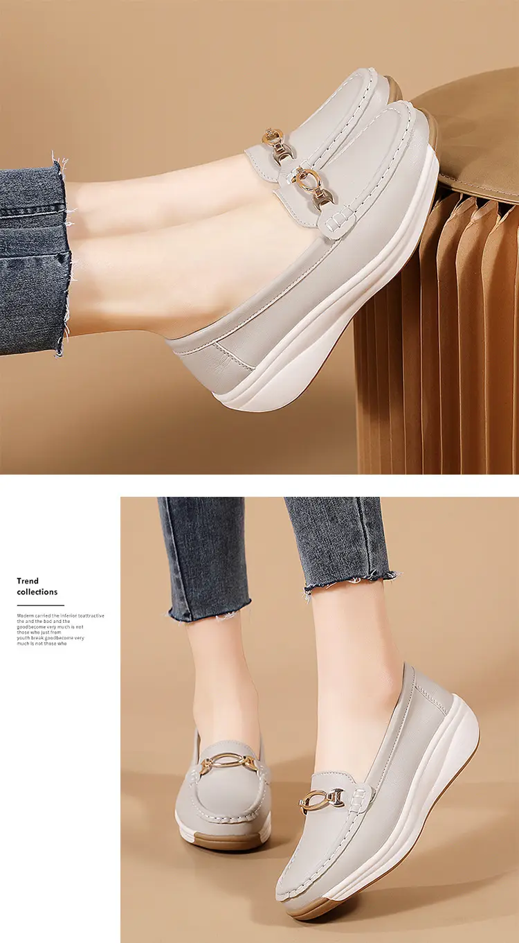 Cross-Border European and American Large Size Women's Shoes Spring and Autumn New Fashion Thick-Soled Platform Shoes Metal Buckle Wedge Heel Shallow Mouth Mother's Shoes — feature 21