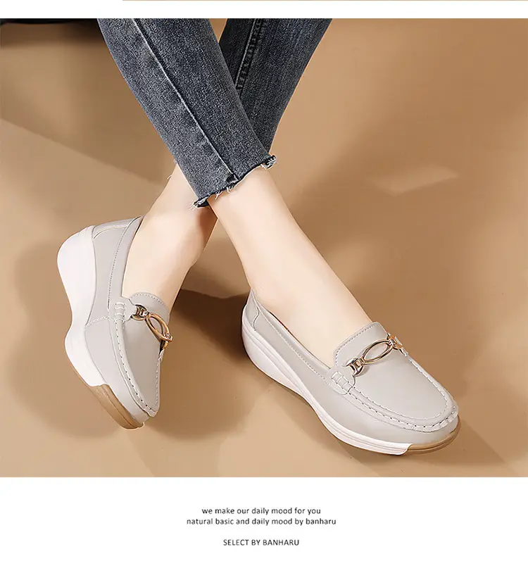 Cross-Border European and American Large Size Women's Shoes Spring and Autumn New Fashion Thick-Soled Platform Shoes Metal Buckle Wedge Heel Shallow Mouth Mother's Shoes — feature 22
