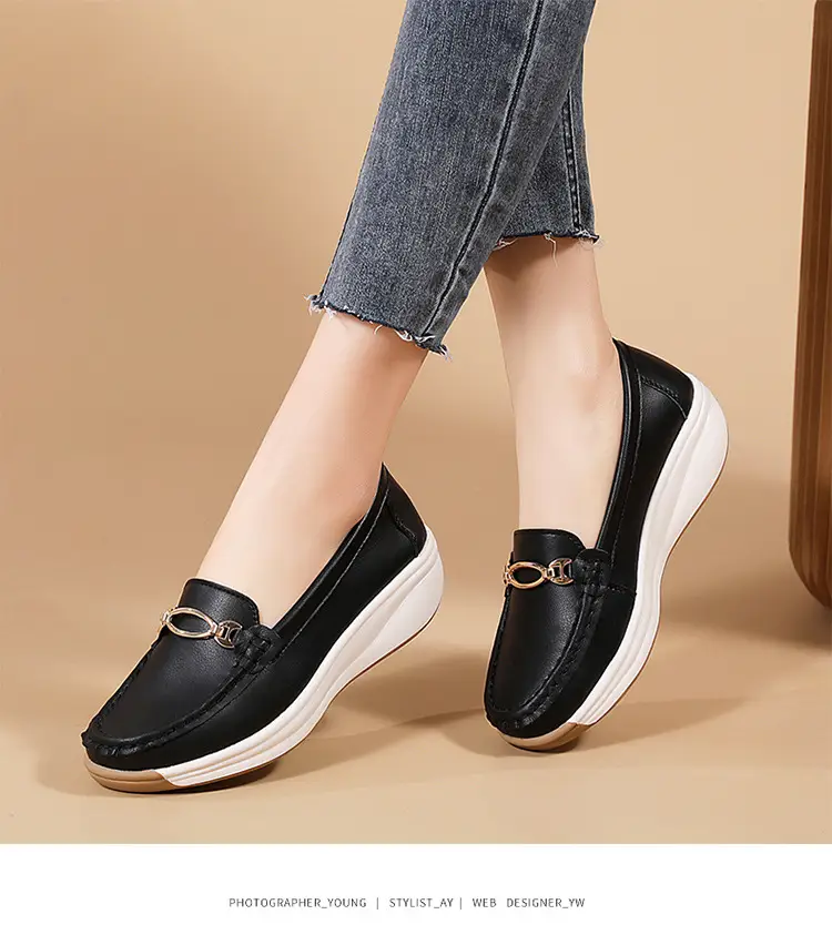 Cross-Border European and American Large Size Women's Shoes Spring and Autumn New Fashion Thick-Soled Platform Shoes Metal Buckle Wedge Heel Shallow Mouth Mother's Shoes — feature 23