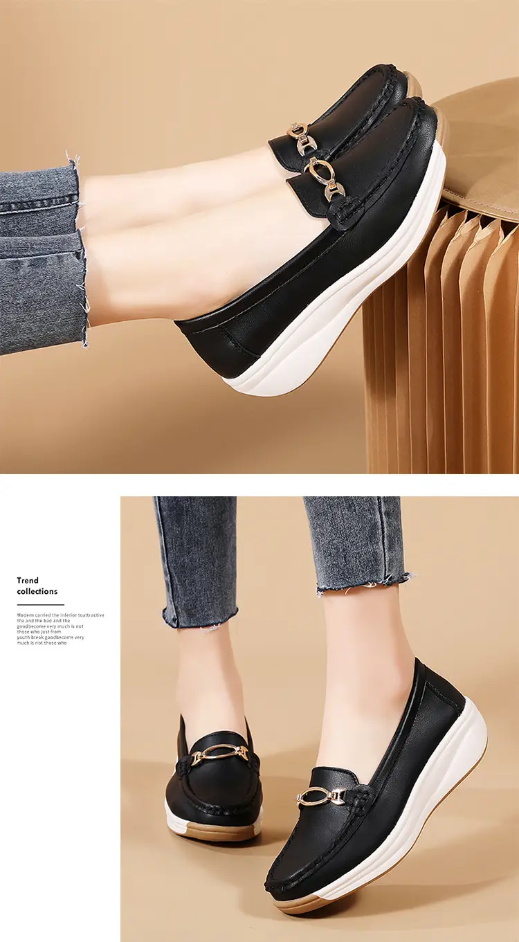 Cross-Border European and American Large Size Women's Shoes Spring and Autumn New Fashion Thick-Soled Platform Shoes Metal Buckle Wedge Heel Shallow Mouth Mother's Shoes — feature 24