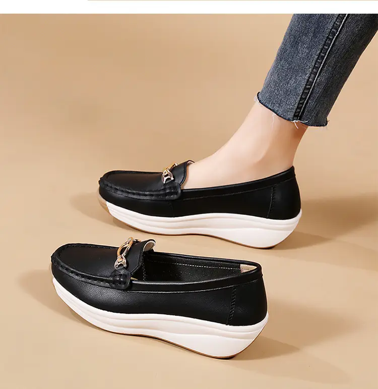 Cross-Border European and American Large Size Women's Shoes Spring and Autumn New Fashion Thick-Soled Platform Shoes Metal Buckle Wedge Heel Shallow Mouth Mother's Shoes — feature 25