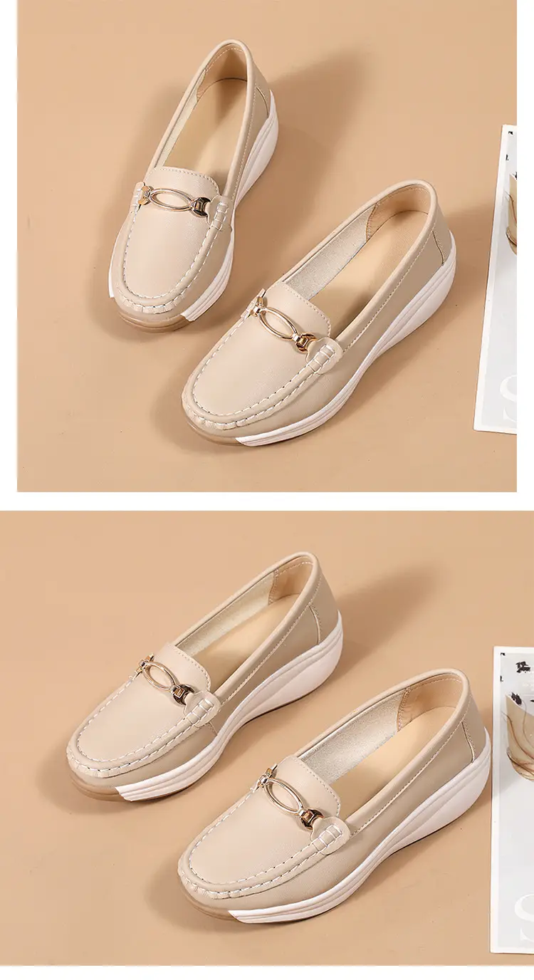 Cross-Border European and American Large Size Women's Shoes Spring and Autumn New Fashion Thick-Soled Platform Shoes Metal Buckle Wedge Heel Shallow Mouth Mother's Shoes — feature 27
