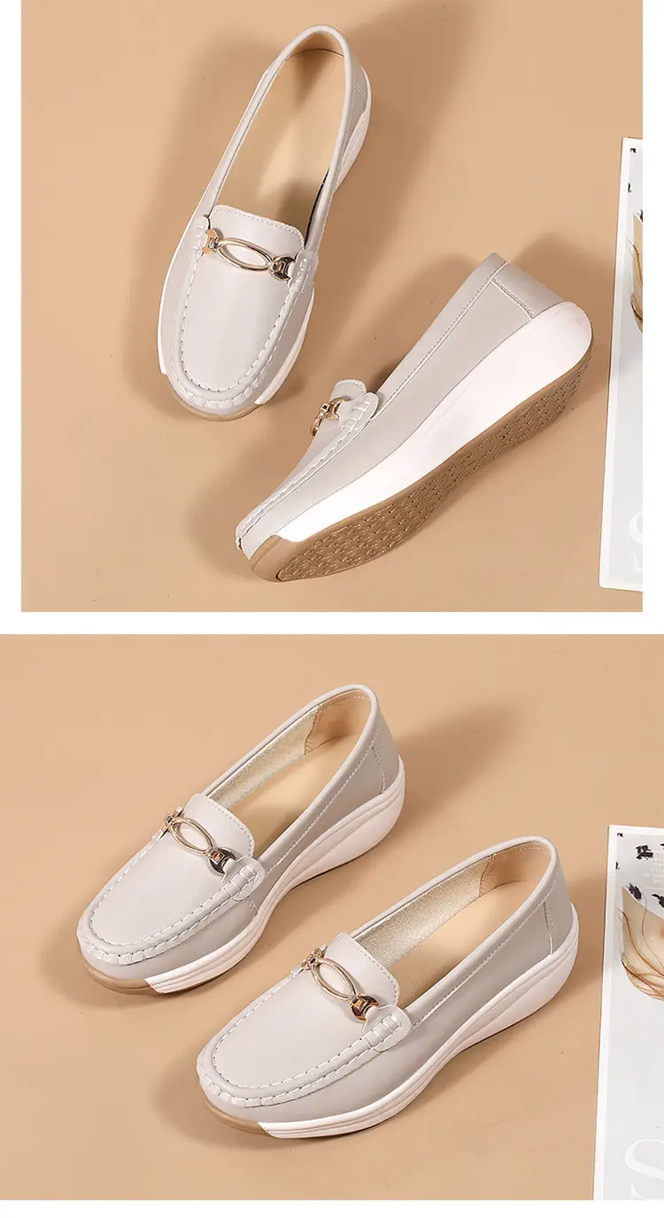 Cross-Border European and American Large Size Women's Shoes Spring and Autumn New Fashion Thick-Soled Platform Shoes Metal Buckle Wedge Heel Shallow Mouth Mother's Shoes — feature 28
