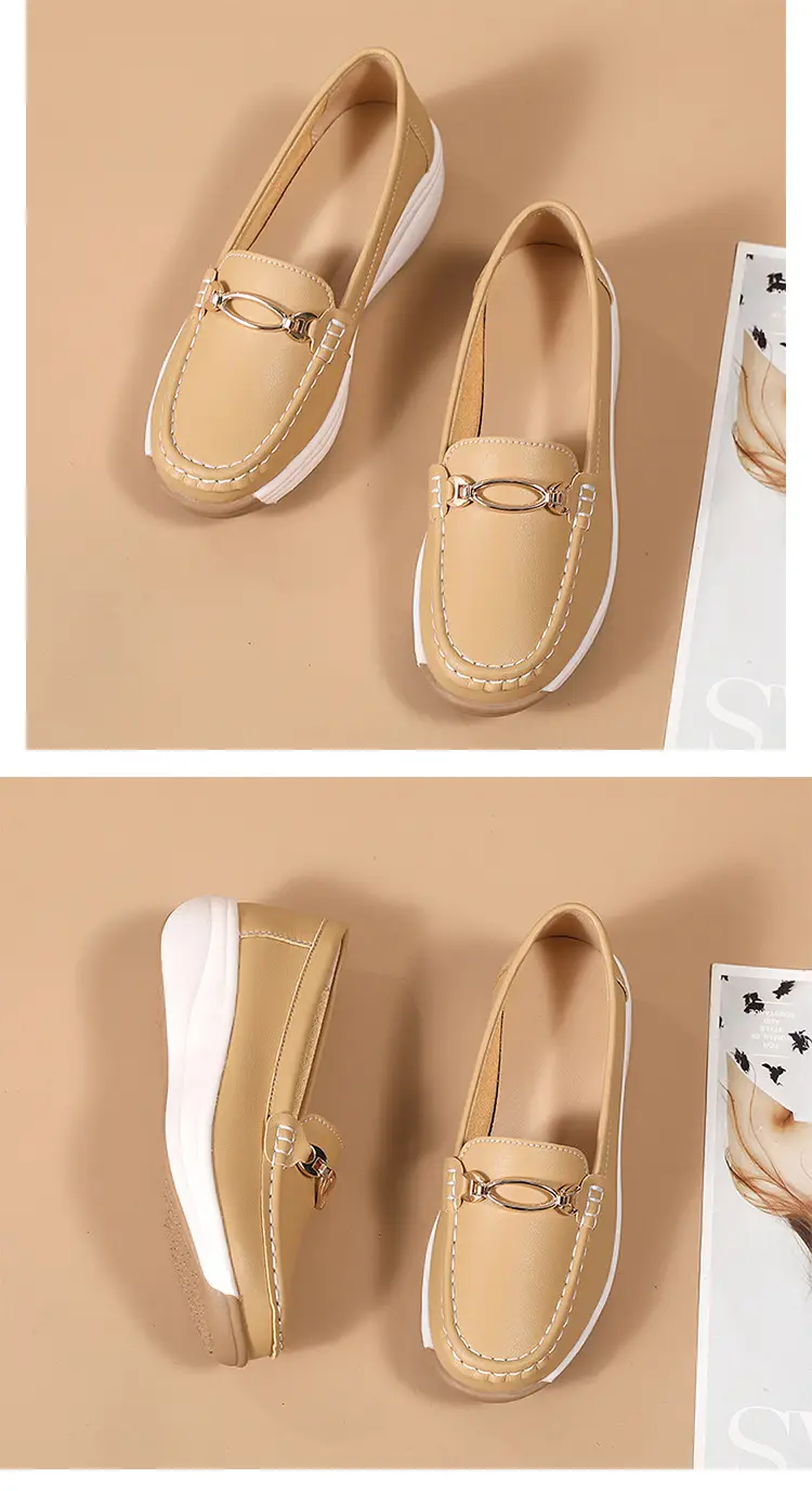 Cross-Border European and American Large Size Women's Shoes Spring and Autumn New Fashion Thick-Soled Platform Shoes Metal Buckle Wedge Heel Shallow Mouth Mother's Shoes — feature 29