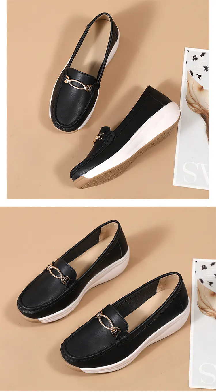Cross-Border European and American Large Size Women's Shoes Spring and Autumn New Fashion Thick-Soled Platform Shoes Metal Buckle Wedge Heel Shallow Mouth Mother's Shoes — feature 30