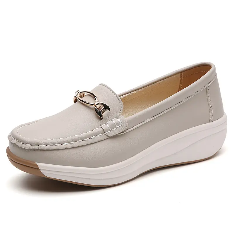 Cross-Border European and American Large Size Women's Shoes Spring and Autumn New Fashion Thick-Soled Platform Shoes Metal Buckle Wedge Heel Shallow Mouth Mother's Shoes