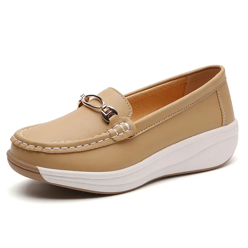 Cross-Border European and American Large Size Women's Shoes Spring and Autumn New Fashion Thick-Soled Platform Shoes Metal Buckle Wedge Heel Shallow Mouth Mother's Shoes