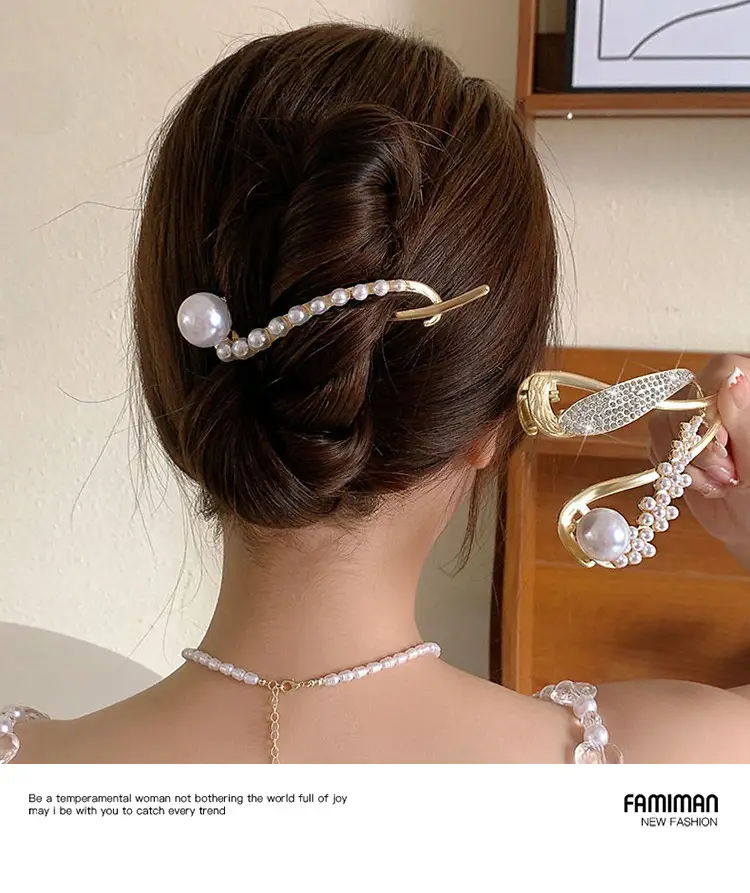 Famiman Gold Pearl Hairpin Clip for Women — feature 6