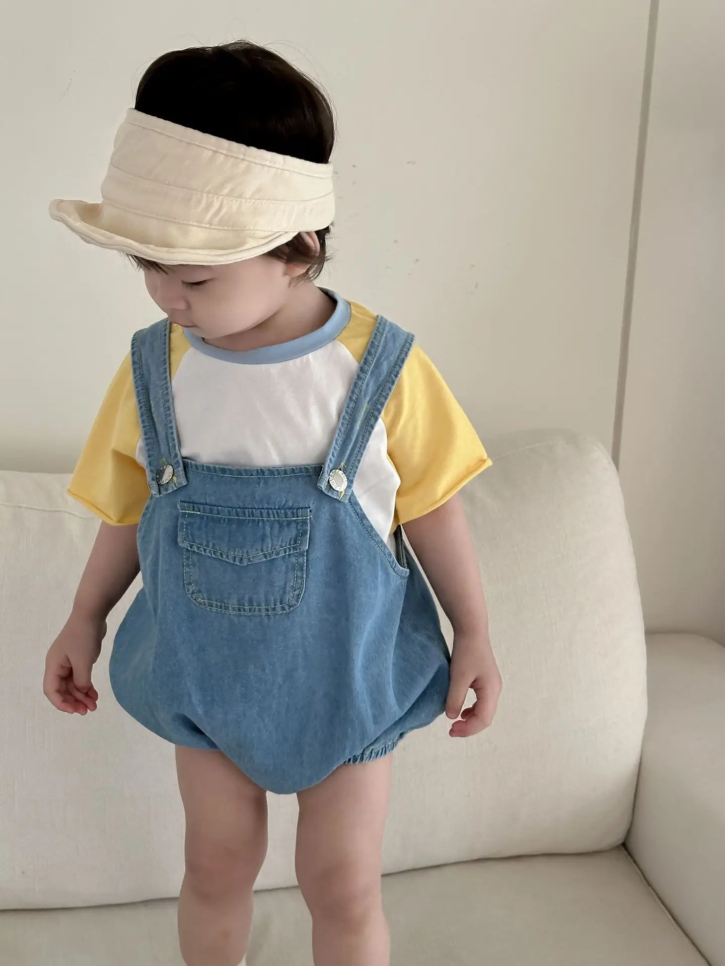 Kids Korean Style Summer T-Shirt Denim Overalls Set