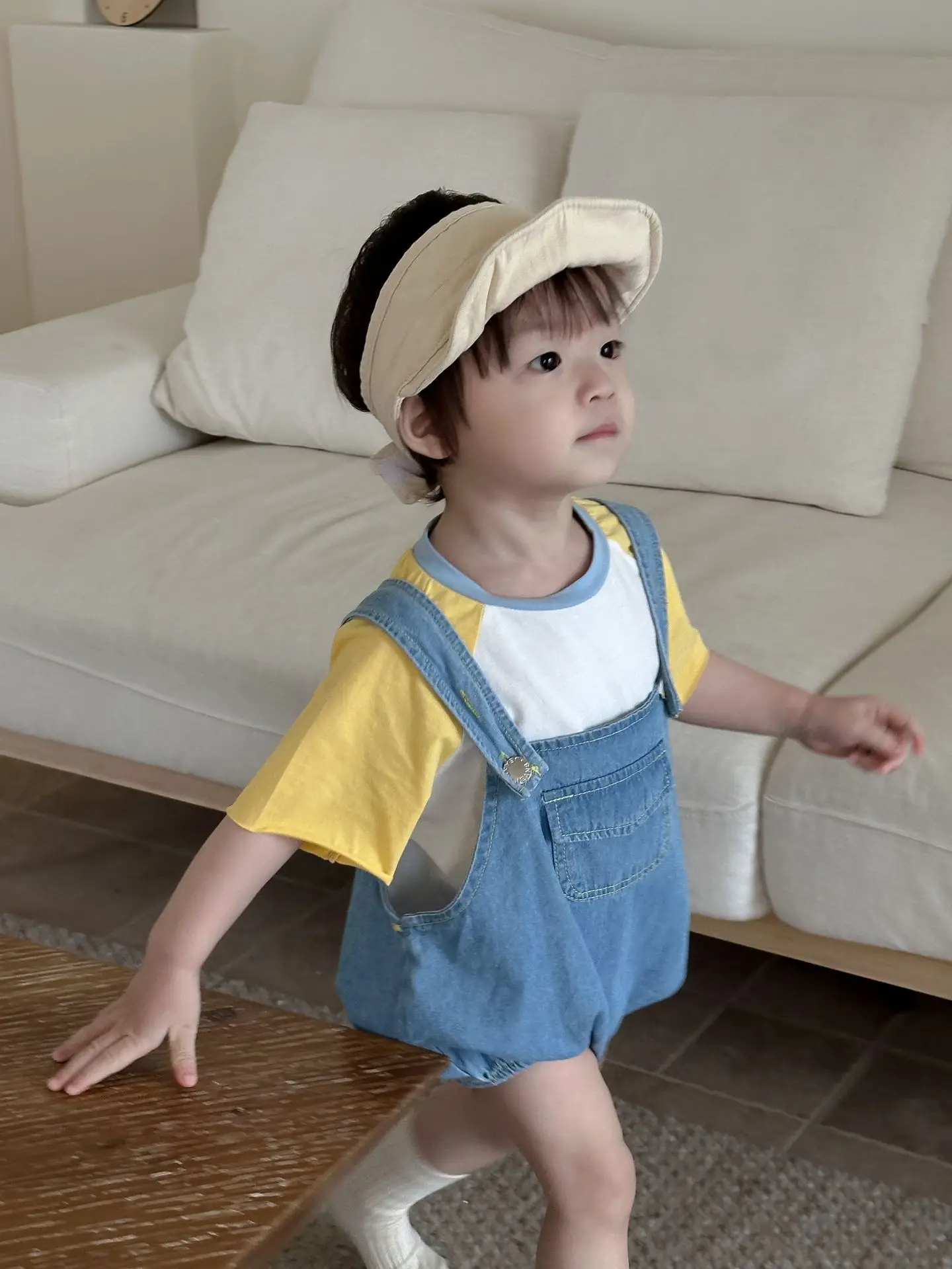 Kids Korean Style Summer T-Shirt Denim Overalls Set