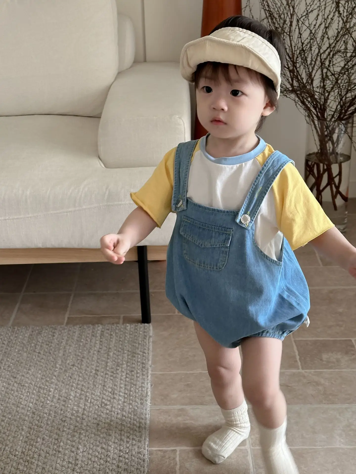 Kids Korean Style Summer T-Shirt Denim Overalls Set