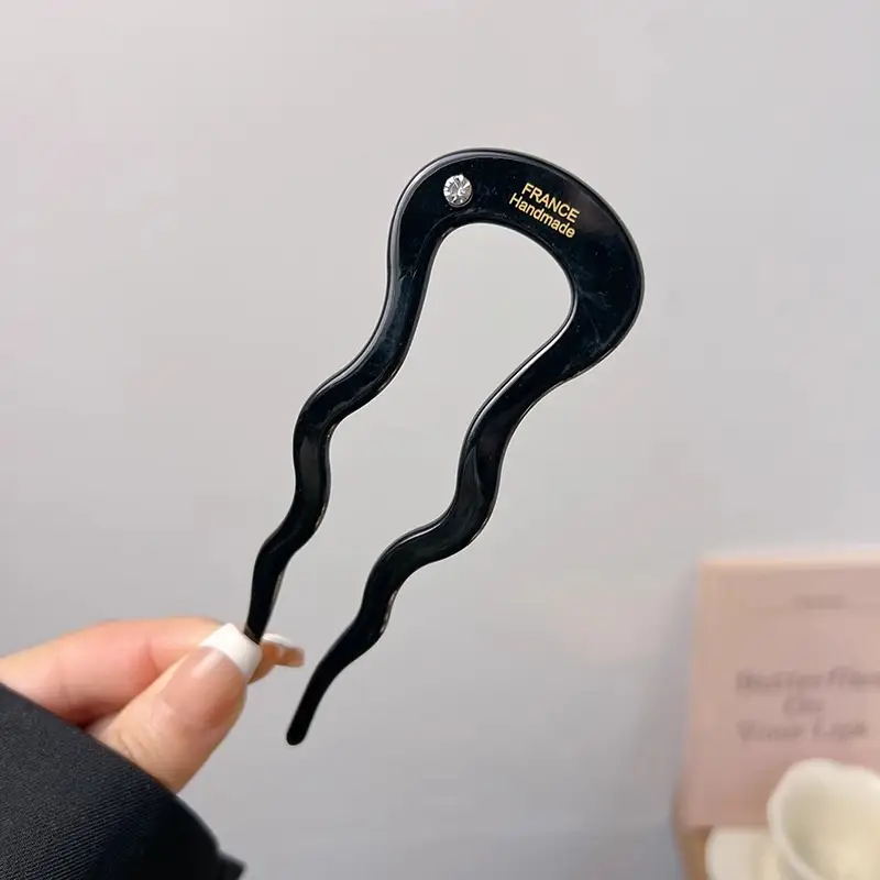 U-Shaped Hairpin 12.5cm Black Acetic Acid - Image 2