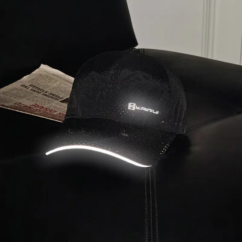 Men Black Mesh Baseball Cap with Reflective Brim - Image 8