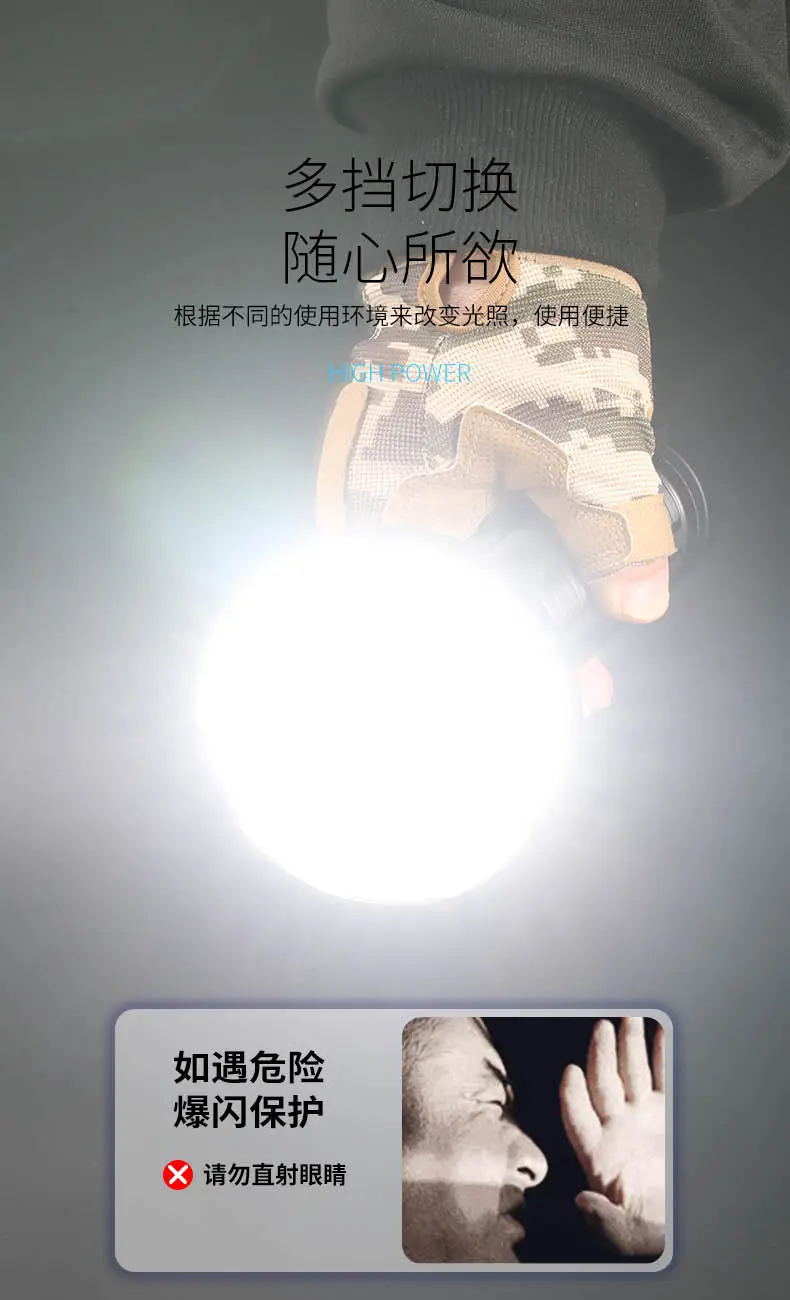 Cross-border 6x18650 Flashlight 7500LM Fast Charge — feature 15
