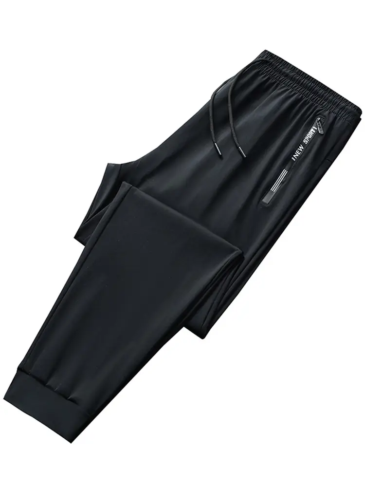 Men Ice Silk Running Pants Black Thin Breathable - Image 9