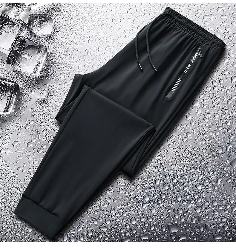 Men Ice Silk Running Pants Black Thin Breathable — feature 10