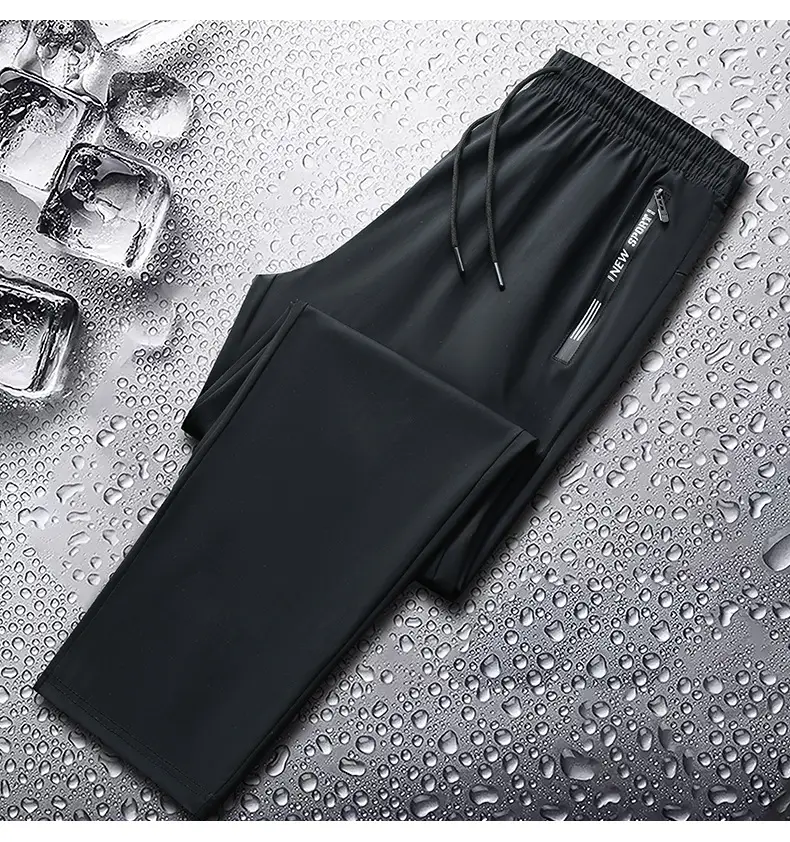 Men Ice Silk Running Pants Black Thin Breathable — feature 12