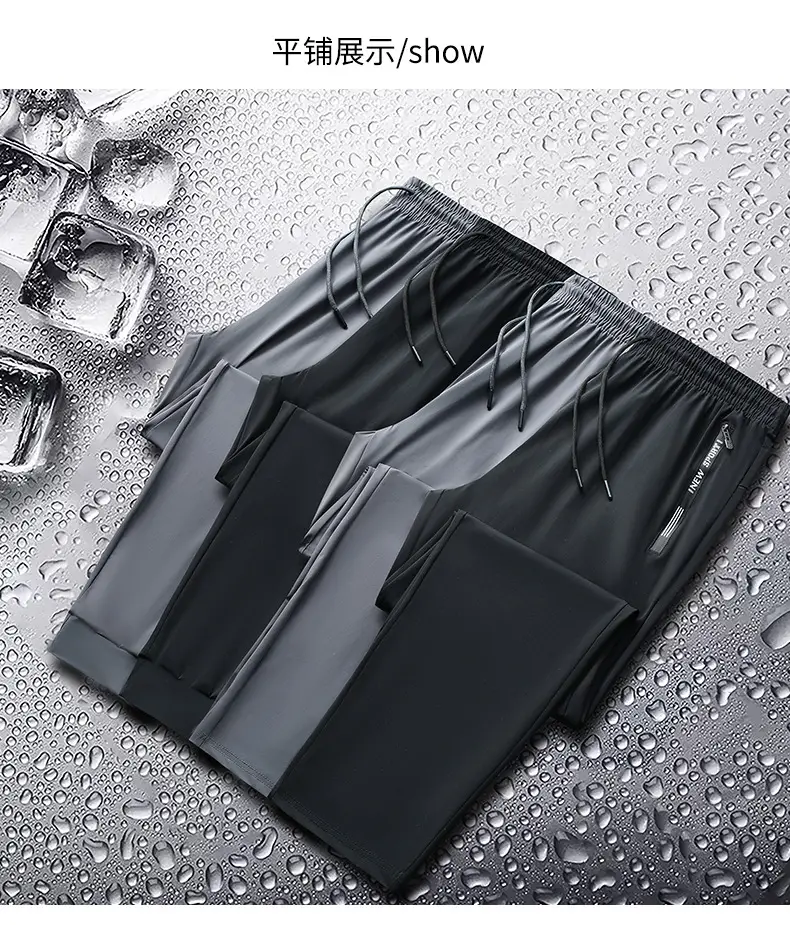 Men Ice Silk Running Pants Black Thin Breathable — feature 9