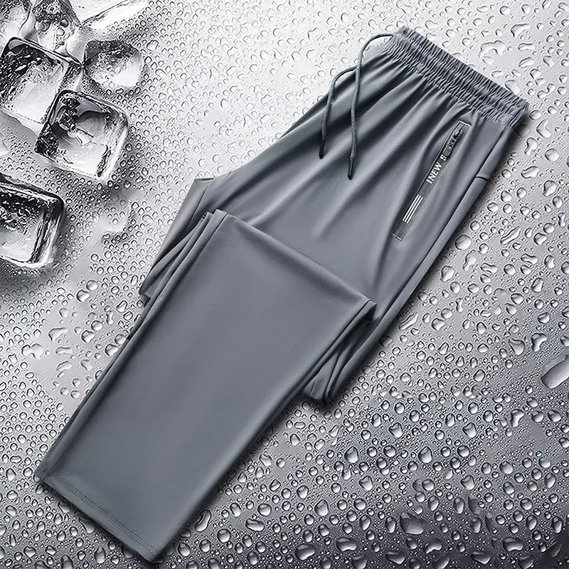 Men Ice Silk Running Pants Black Thin Breathable - Image 2