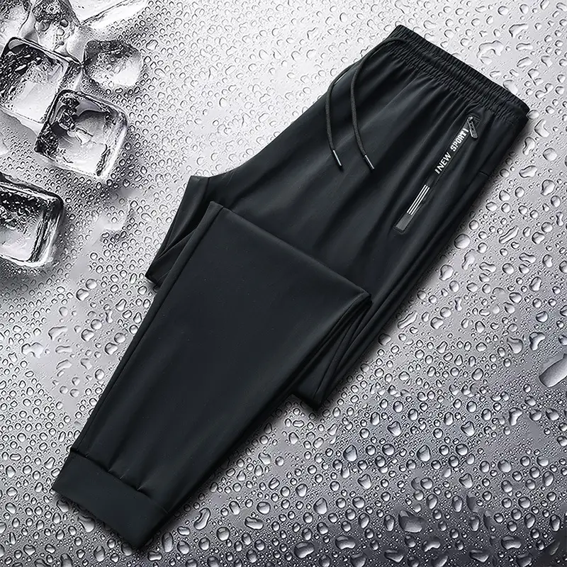Men Ice Silk Running Pants Black Thin Breathable - Image 3