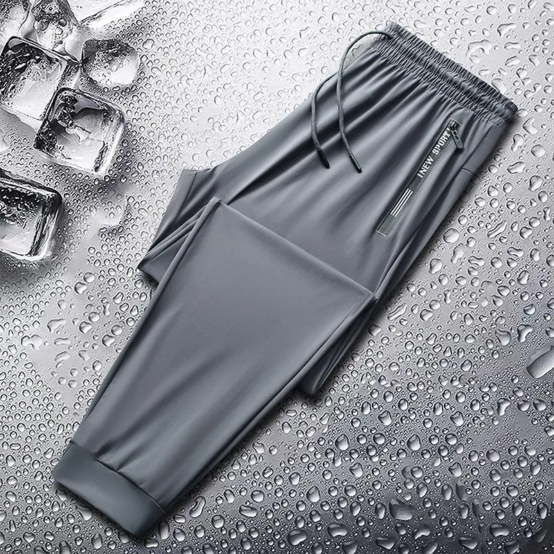 Men Ice Silk Running Pants Black Thin Breathable - Image 4
