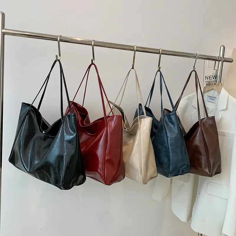 Women's Large Capacity Leather Tote Bag Brown Retro Casual - Image 7