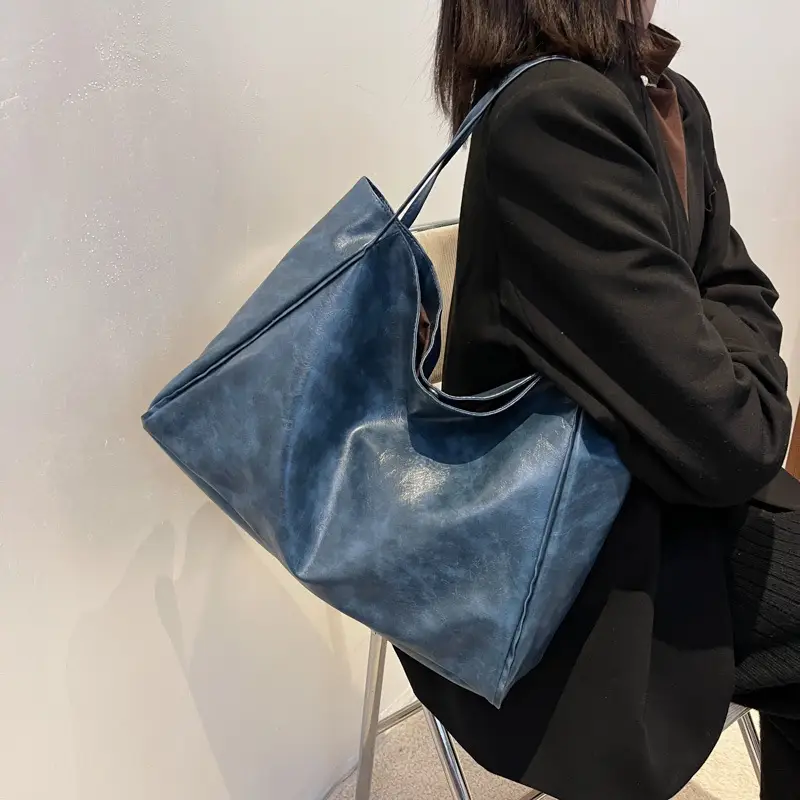 Women's Large Capacity Leather Tote Bag Brown Retro Casual - Image 9