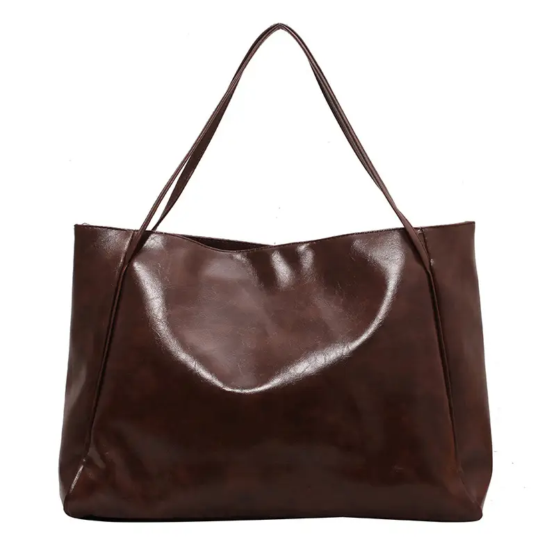 Women's Large Capacity Leather Tote Bag Brown Retro Casual - Image 10