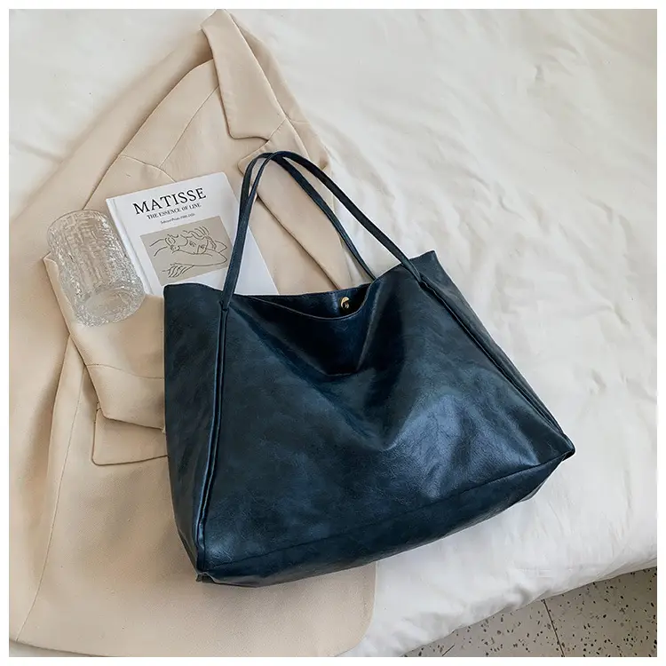 Women's Large Capacity Leather Tote Bag Brown Retro Casual - Image 2