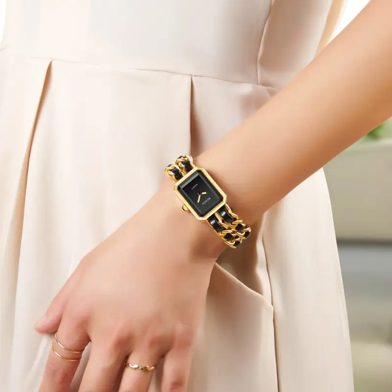 Women's Rose Gold Quartz Watch with Black Strap