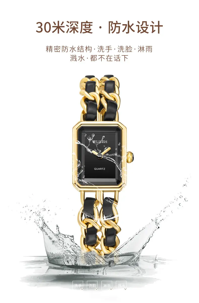 Women's Rose Gold Quartz Watch with Black Strap — feature 10